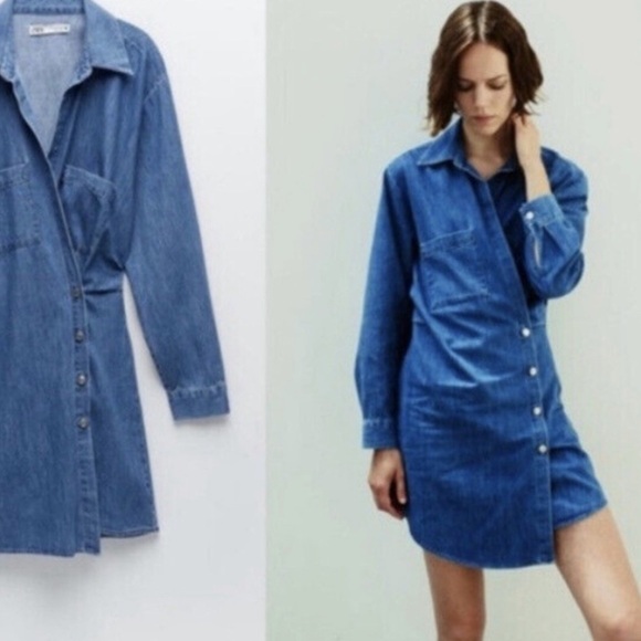 Zara Erin Asymmetrical Lightweight Denim Dress NWOT - Picture 15 of 15